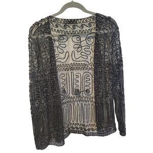 Vintage 90s M Semisheer Textured Black Silver ArtDeco Cardigan Jacket Whimsigoth